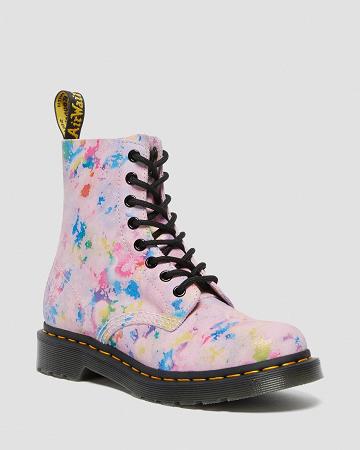 Pink Women's Dr Martens 1460 Pascal Confetti Suede Lace Up Boots | CA 183SGL